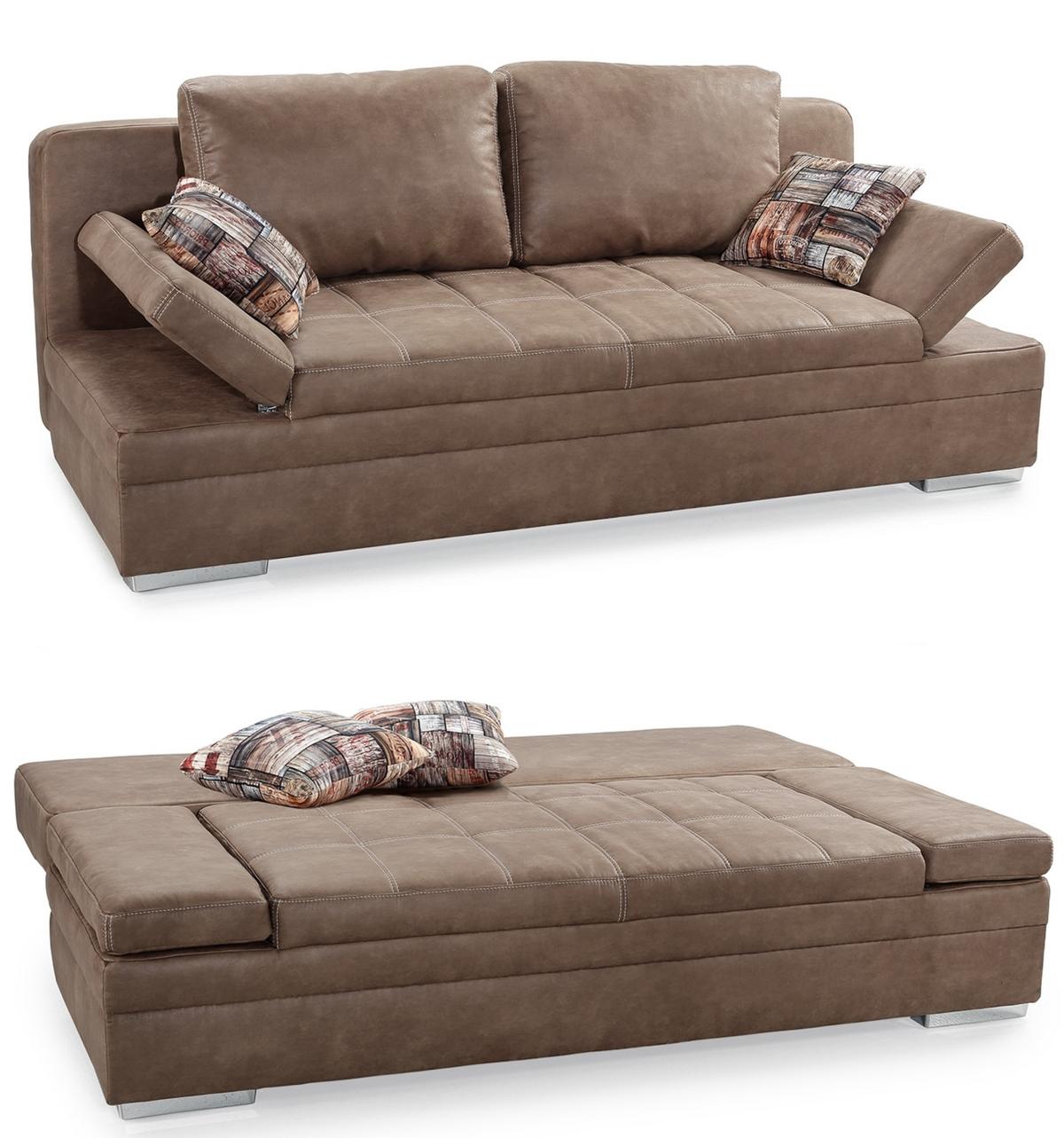 SCHLAFSOFA mit Bettkasten, Wellenfederung, Armlehnen verstellbar B200/T100/H84 cm, Liegefl.148x200 cm, Antikleder-Optik Mikrofaser Braun / 15116 - Chromfarben/Braun, Textil/Metall (200/84/100cm) - luma-home