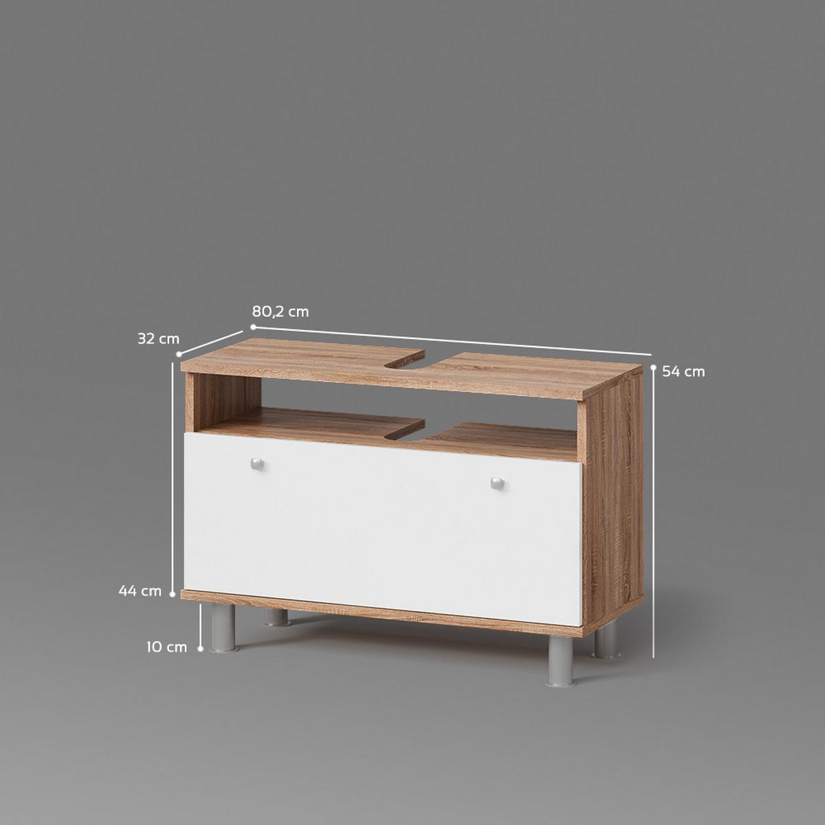 WASCHBECKENUNTERSCHRANK Fucino Sonoma/Weiß 80.2 x 54 cm mit Schublade - Weiß/Sonoma Eiche, Holzwerkstoff (80.2/54/32cm) - Livinity®