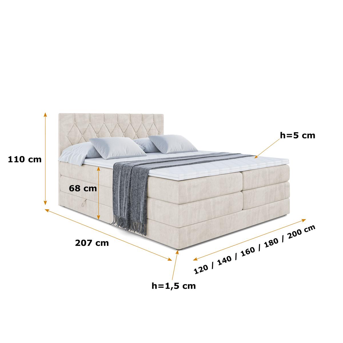 BOXSPRINGBETT VELANTO-BZ KING - 140 x 200 - H3/H4 - Ecru - Ecru, Holzwerkstoff (140/200cm) - ALTDECOR
