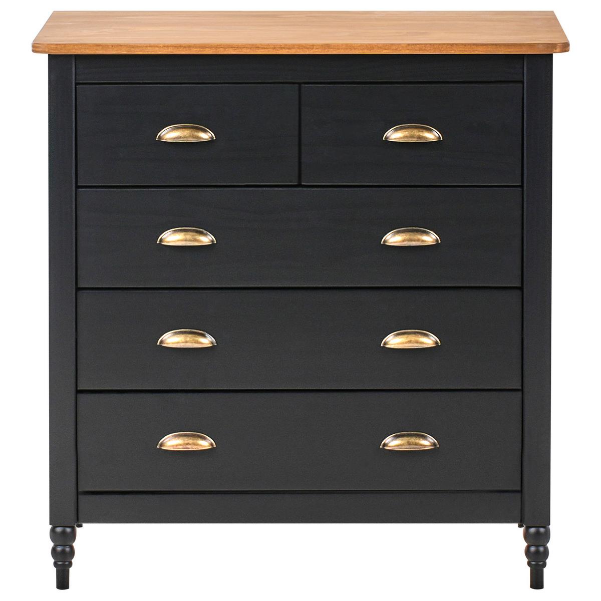 KOMMODE mit 5 Schubladen Kiefernholz Schwarz Shillington - Schwarz, Holz (79/83/40cm) - Beliani