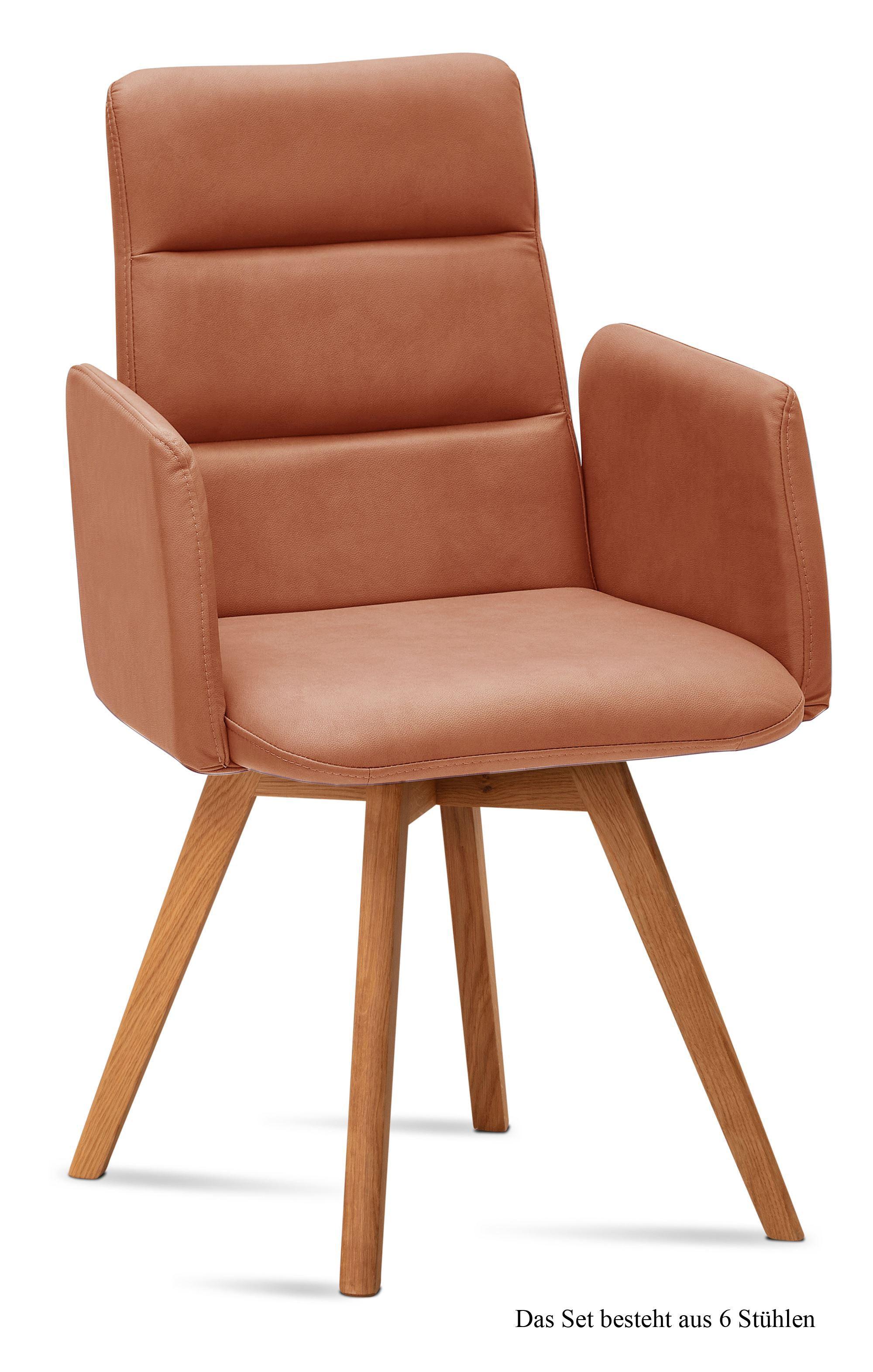 ARMLEHNSTUHL (6er-Set) Dobka 52x92x60 Eiche geölt/Cognac - Cognac/Eichefarben, Kunststoff (60/92/52cm) - 58aufmkessel