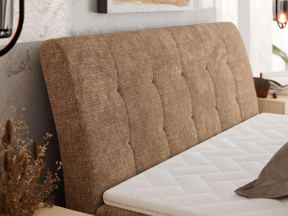 BOXBETT DAGOS 120/200 - Hellbraun Schenille grob gewebt - H3 - Topper Visco - Hellbraun, Textil (120/200cm) - MKS