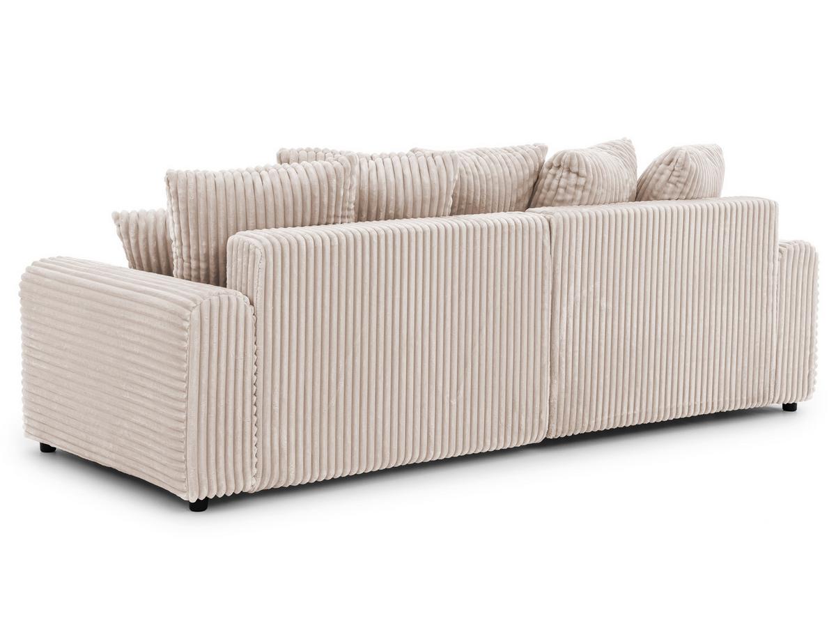 ECKSOFA Calma mit Schlaffunktion und Bettkasten im Bumpy-Design aus weichem Hellbeige Plüschcord - Ottomane links - Beige/Schwarz, Holz/Kunststoff (239/140cm) - S-Style