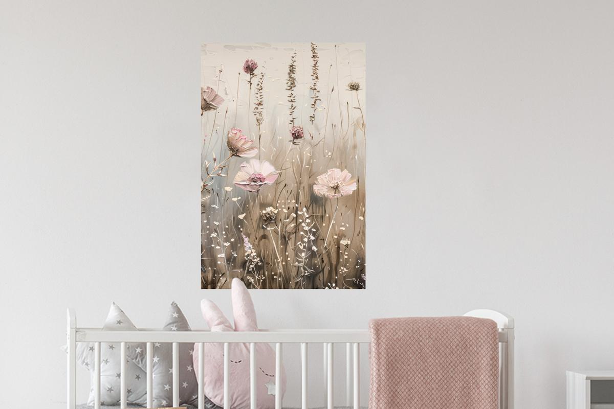 WANDTATTOO Blumen - Rosa - Modern - Beige Wandbild 40x60 cm - Beige, Kunststoff (40/60/0.1cm) - MuchoWow