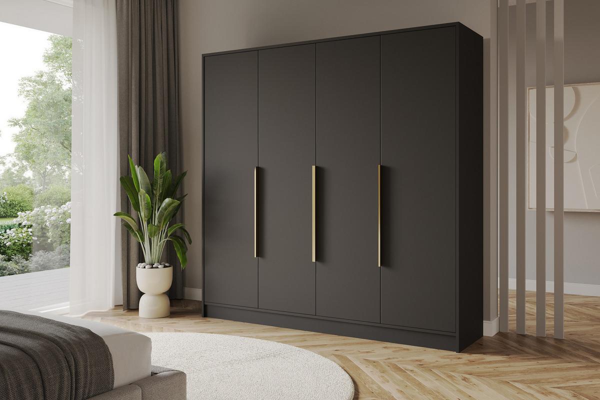 KLEIDERSCHRANK - PORTO - 200 - Schwarz - Goldfarben/Schwarz, Holzwerkstoff (200/200/51cm) - ALTDECOR