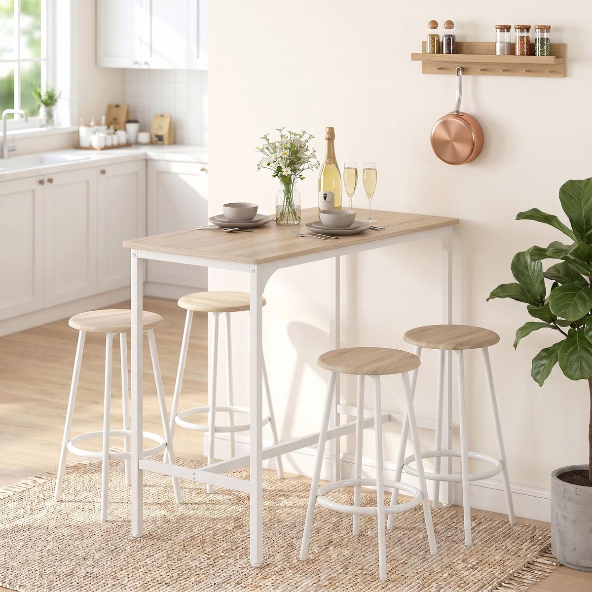BARTISCH-SET 5er Set MDF Metall Eiche - Eichefarben, Holzwerkstoff (50/89.5/110cm) - HOMCOM