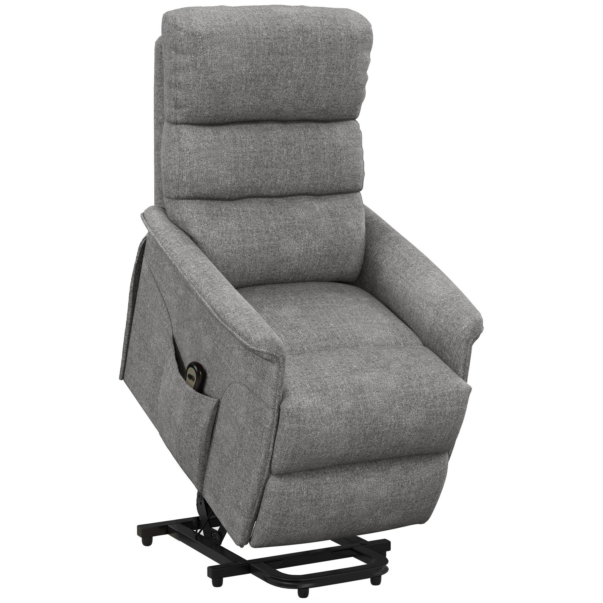 FERNSEHSESSEL mit Aufstehhilfe Elektrisch, Relaxsessel mit Liegefunktion Grau - Schwarz/Grau, Textil/Metall (90/96/66cm) - HOMCOM