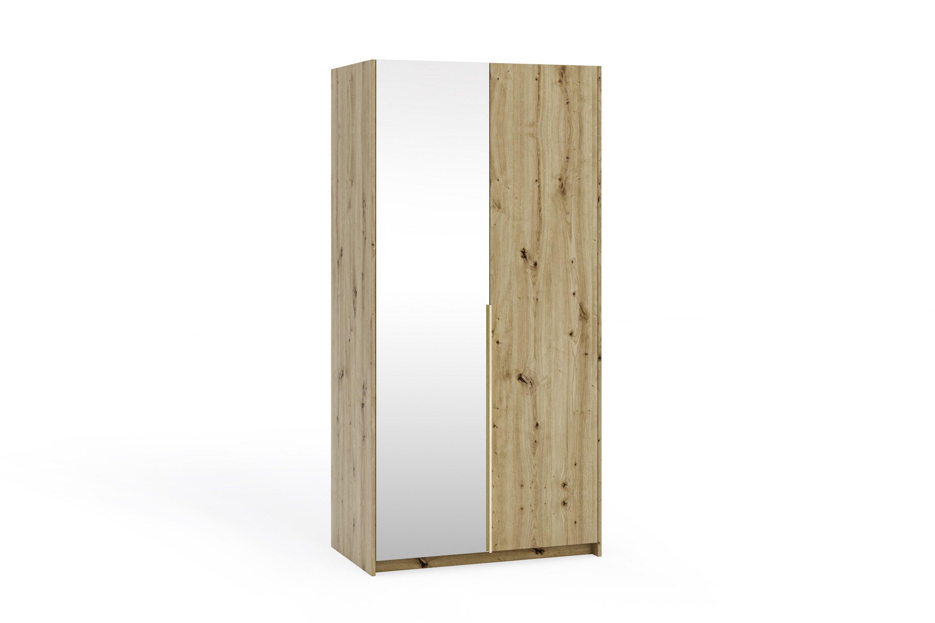 DREHTÜRENSCHRANK THALIA 100/204/58cm 2-türig mit Spiegel Eiche Artisan - Eiche Artisan, Holzwerkstoff (100/204/58cm) - MASSENO