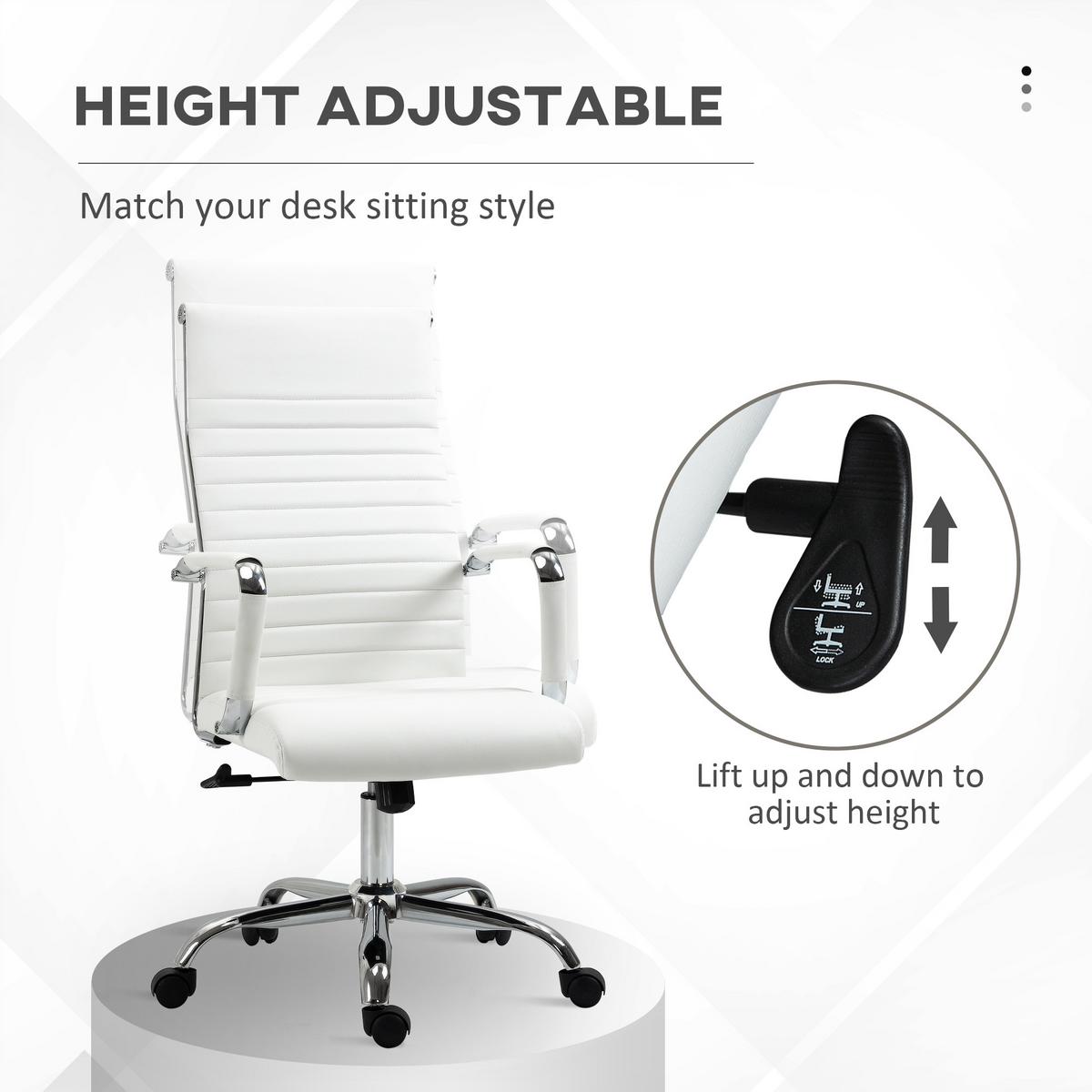 BÜROSTUHL Drehstuhl Chefsessel höhenverstellbar Kunstleder Schaumstoff Weiß - Weiß, Leder (62/114/54cm) - Vinsetto