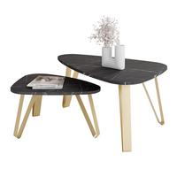 SATZTISCH NOA Stahlgestell, Freiform, Gold / Grigia Pietra - Goldfarben/Grau, Holzwerkstoff/Metall (94/60/42cm) - Idohome