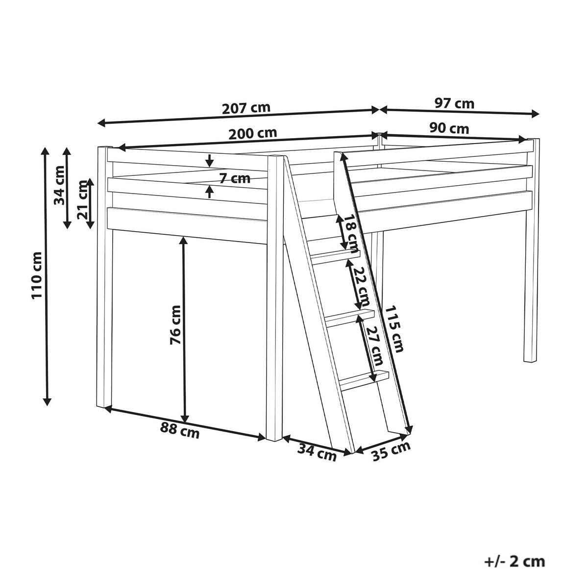 HALBHOCHBETT 90x200 cm Weiß Ascoux - Weiß, Holz (90/200cm) - Beliani