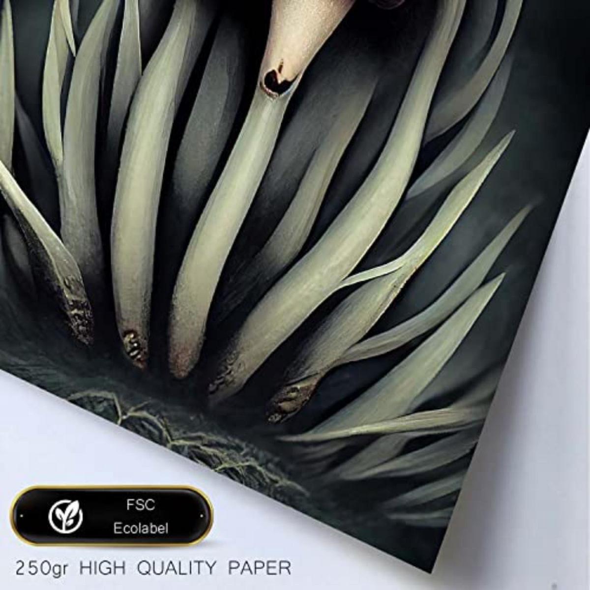 POSTER Set mit 4 Schwarz und weiß Tier im T Burton Goth Stil A3 Rahmen aus hellem Holz - Beige, Papier (29.7/3cm) - Nacnic