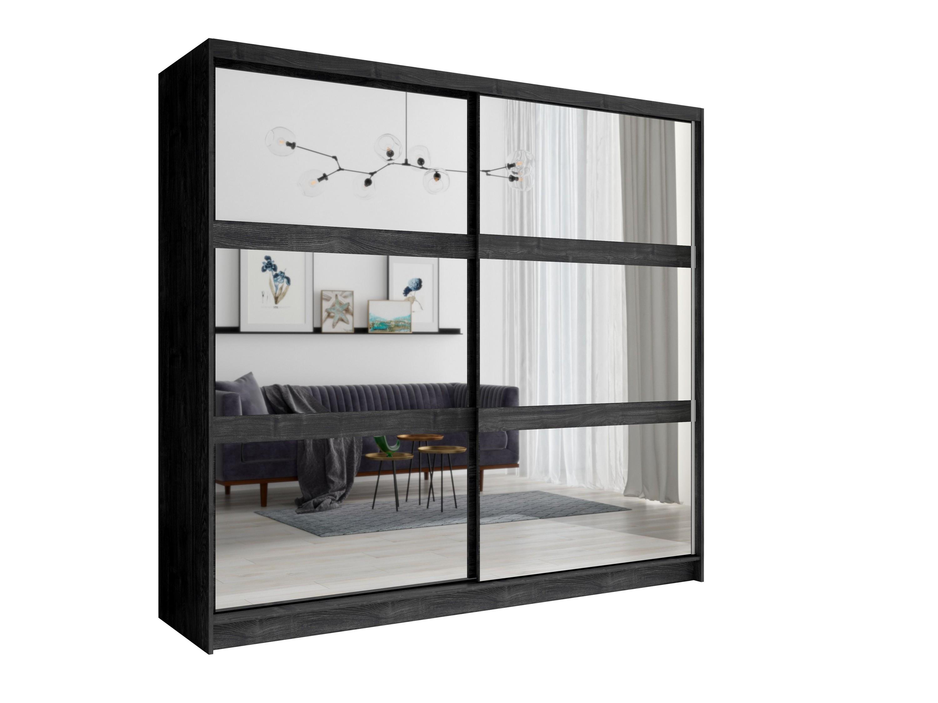 DREHTÜRENSCHRANK HEIMOR 230/215/62cm 2-türig mit Spiegel Schwarze Esche - Eschefarben, Holzwerkstoff (230/215/62cm) - MASSENO