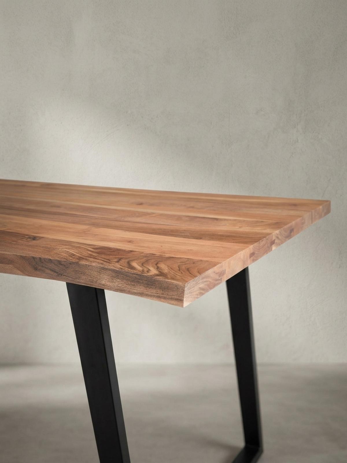 ESSTISCH Massivholz Baumkante Metall U-Gestell Handgefertigt ATOLL, Goldbraun-Schwarz 160x80x76 cm - Schwarz/Braun, Holz/Metall (80/160/76cm) - KADIMA DESIGN