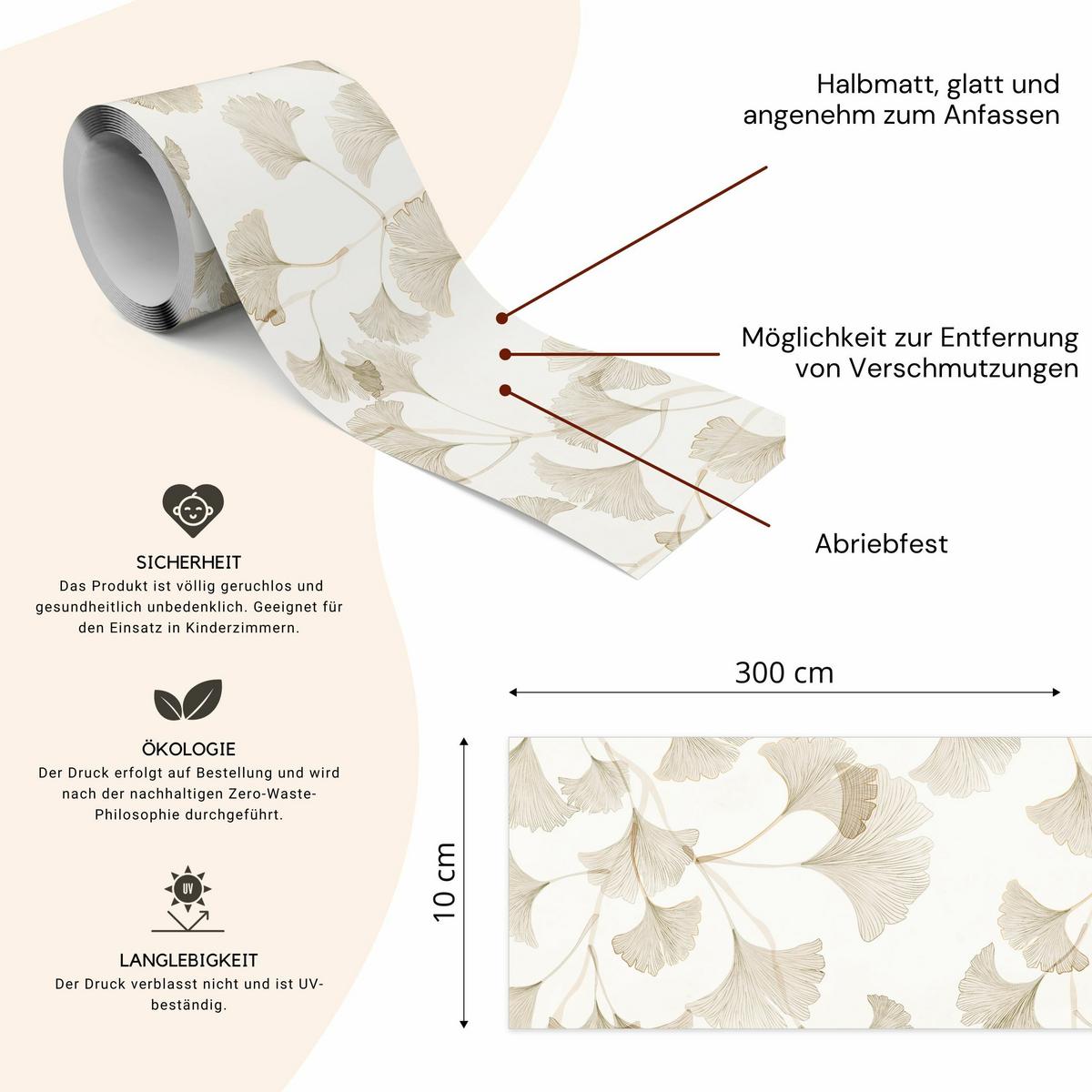 TAPETENBORDÜRE selbstklebend für Wohnzimmer Blätter Pflanzen Natur - Beige/Braun, Papier (10/300/300cm) - Muralo