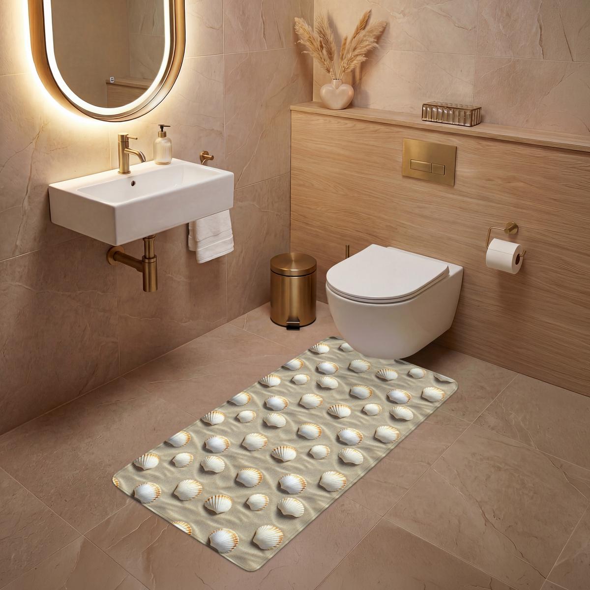 WC-VORLEGER Muscheln - Sand - Maritim Toilettenvorleger 60x120 cm - Sandfarben, Textil (60/1cm) - OnlyWow