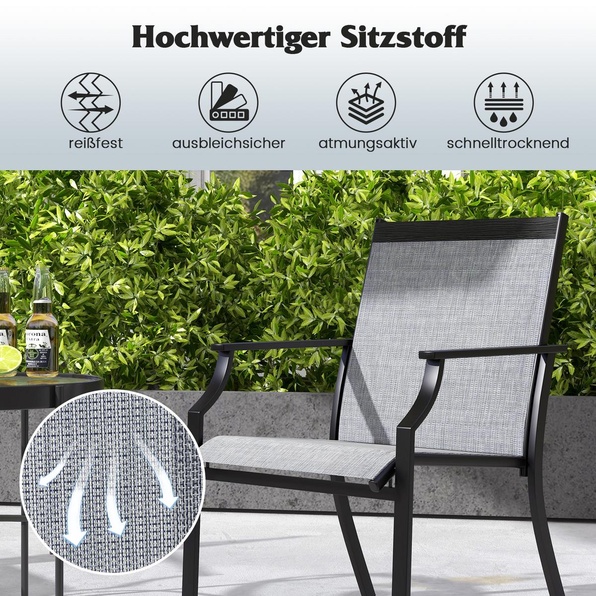 TERRASSENSTÜHLE Grau(2er-Set) - Grau, Metall (66/90/61cm) - COSTWAY