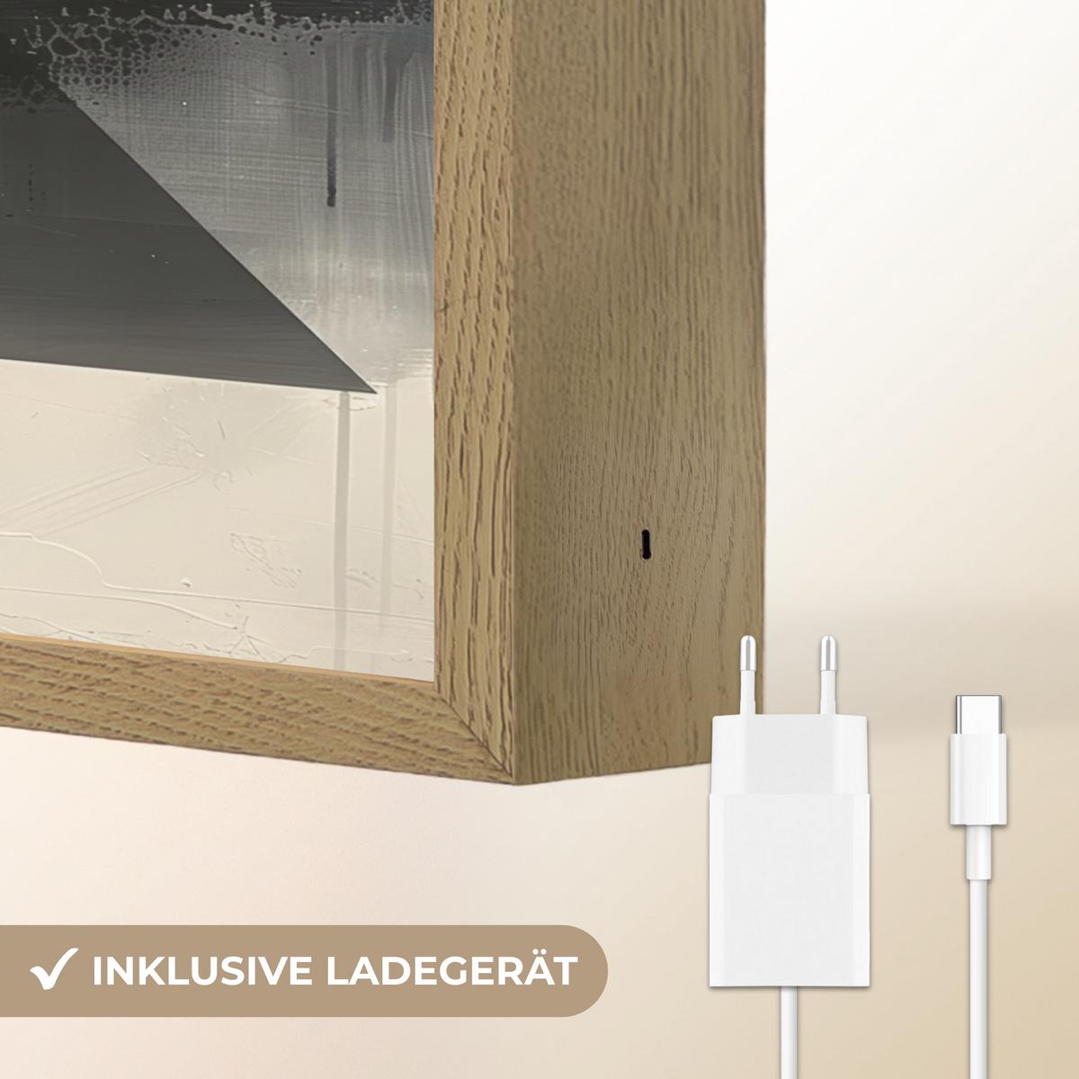 WANDLEUCHTE MIT AKKU Abstrakt - Schwarz - Farbe - Modern 40x30 cm - Grau, Holzwerkstoff (40/30/8cm) - OnlyWow