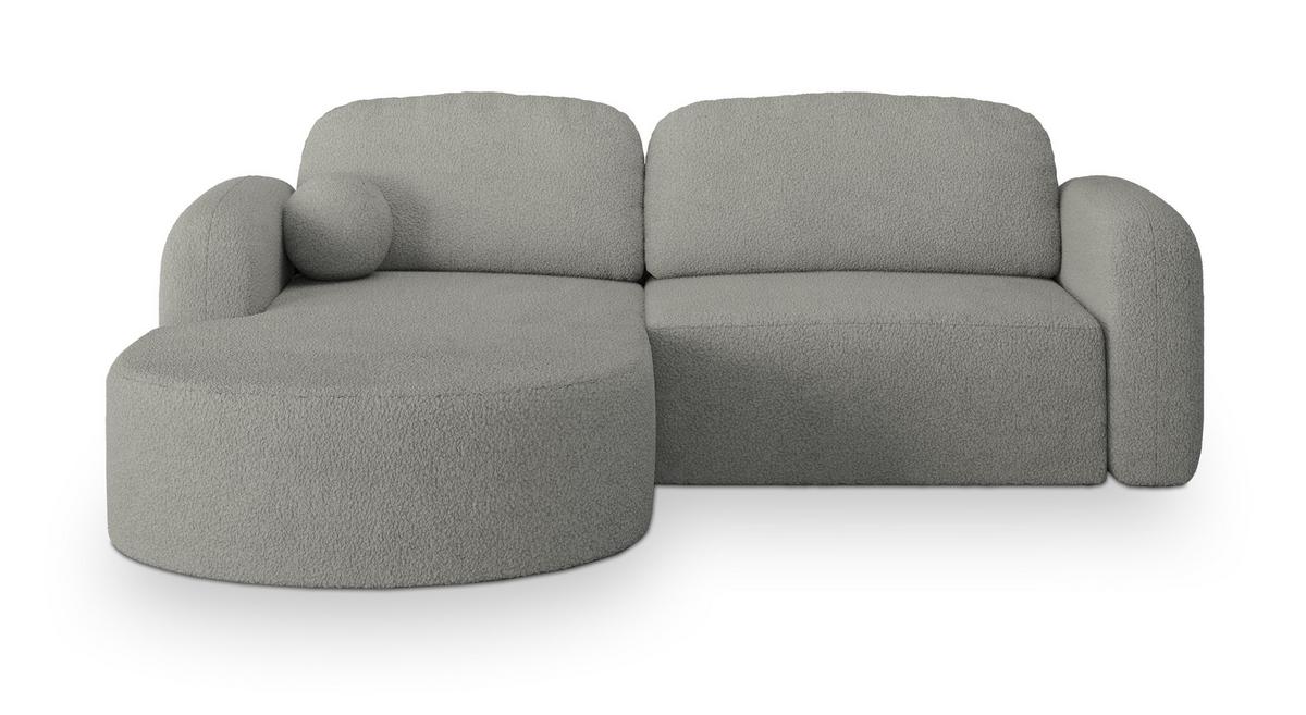 ECKSOFA AMILIA L-S Hellgrau Boucle-Stoff mit Schlaffunktion - Hellgrau, Holz (263/174cm) - MASSENO