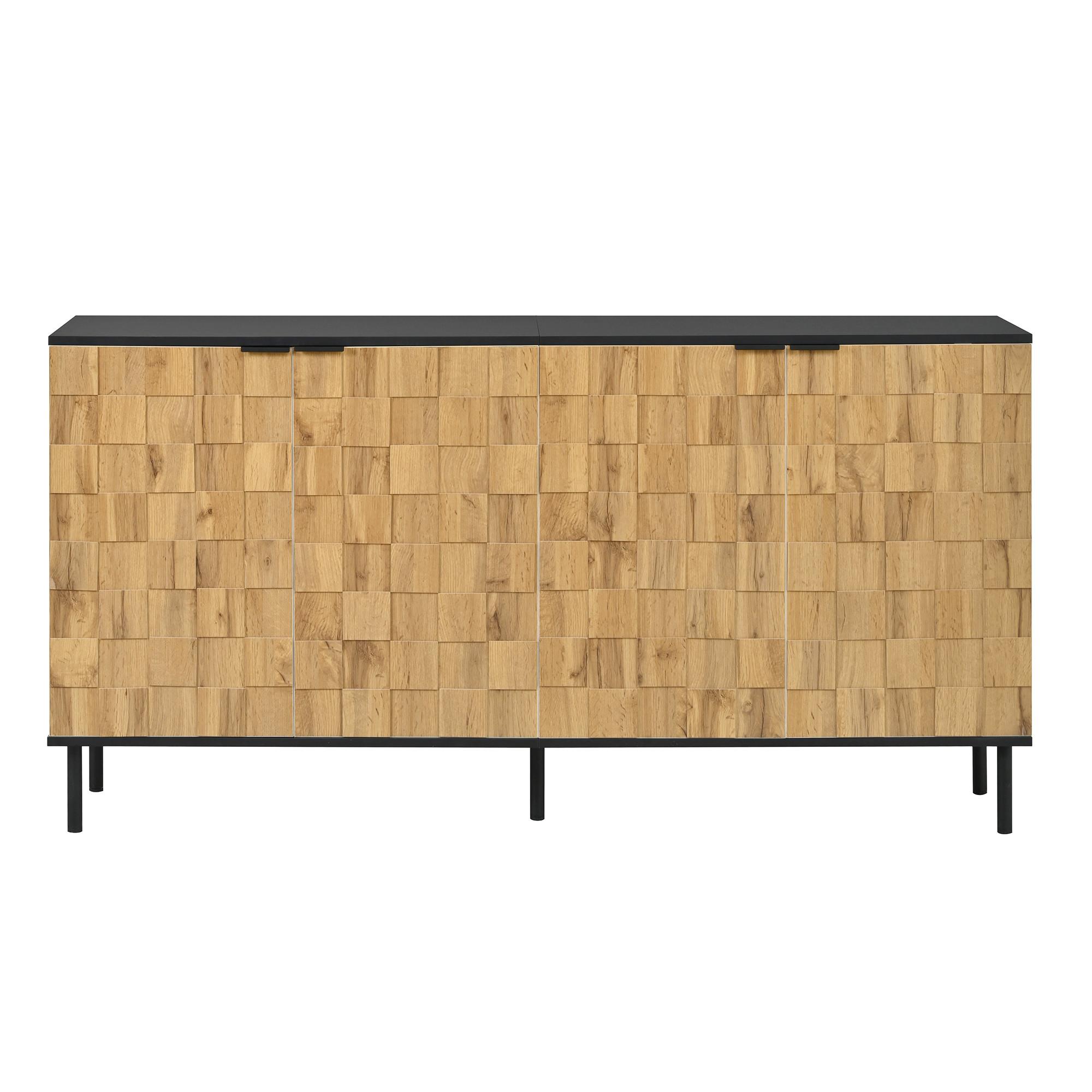 SIDEBOARD holzoptik & mosaik-design mit 2 türen & schwarzen metallfüßen - Naturfarben, Holzwerkstoff (160/80.5/35cm) - Urban Meuble