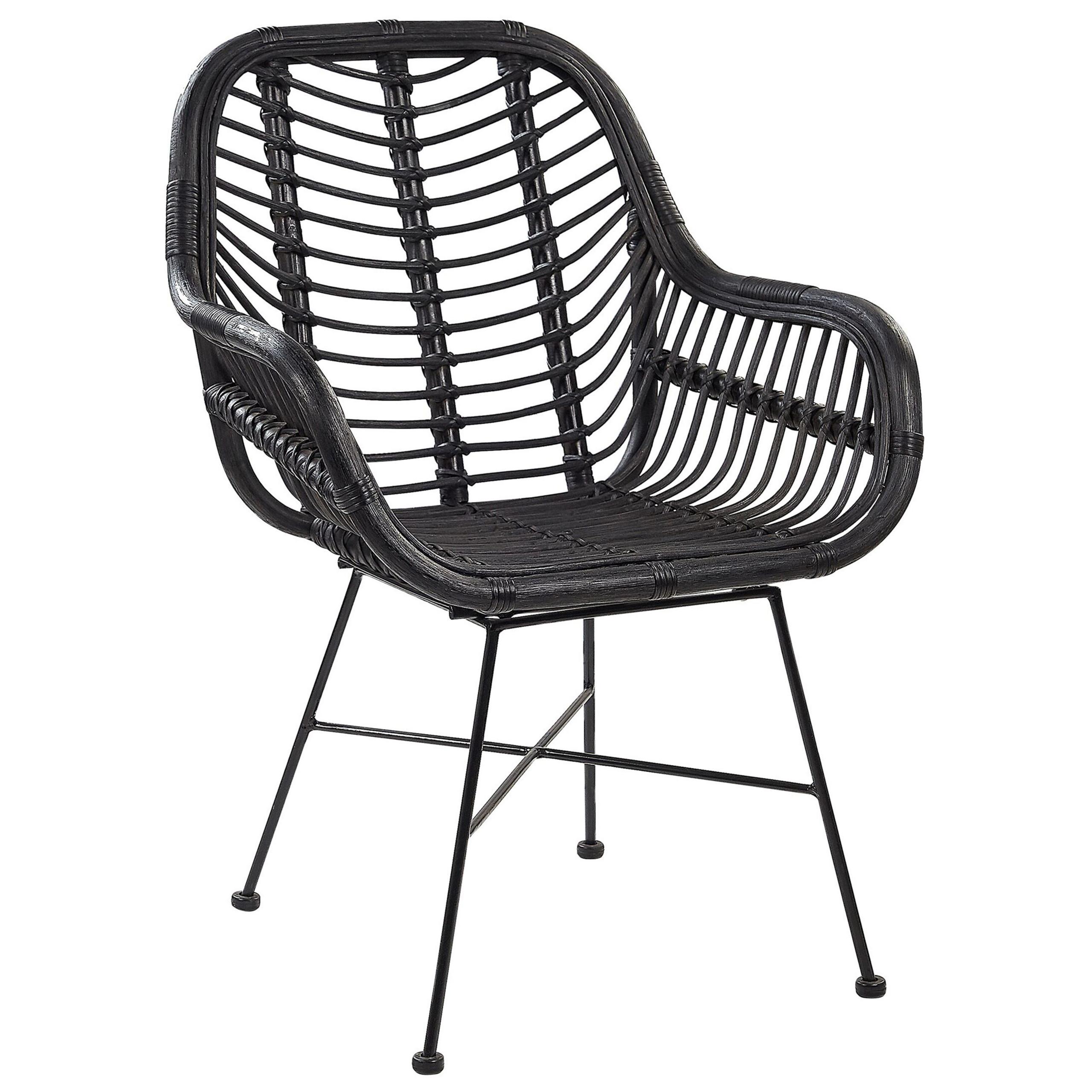 RATTANSTUHL Rattan Schwarz Canora - Schwarz, Naturmaterialien/Metall (64/89/51cm) - Beliani