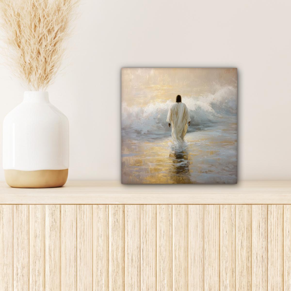 LEINWANDBILD Gemälde - Welle - Jesus - Abstrakt Deko Wohnzimmer 20x20 cm - Goldfarben, Textil (20/20cm) - MuchoWow