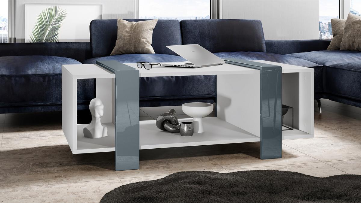 COUCHTISCH Ida Blenden in Grau Hochglanz - Grau, Holzwerkstoff (56.5/110.5/42cm) - Vladon