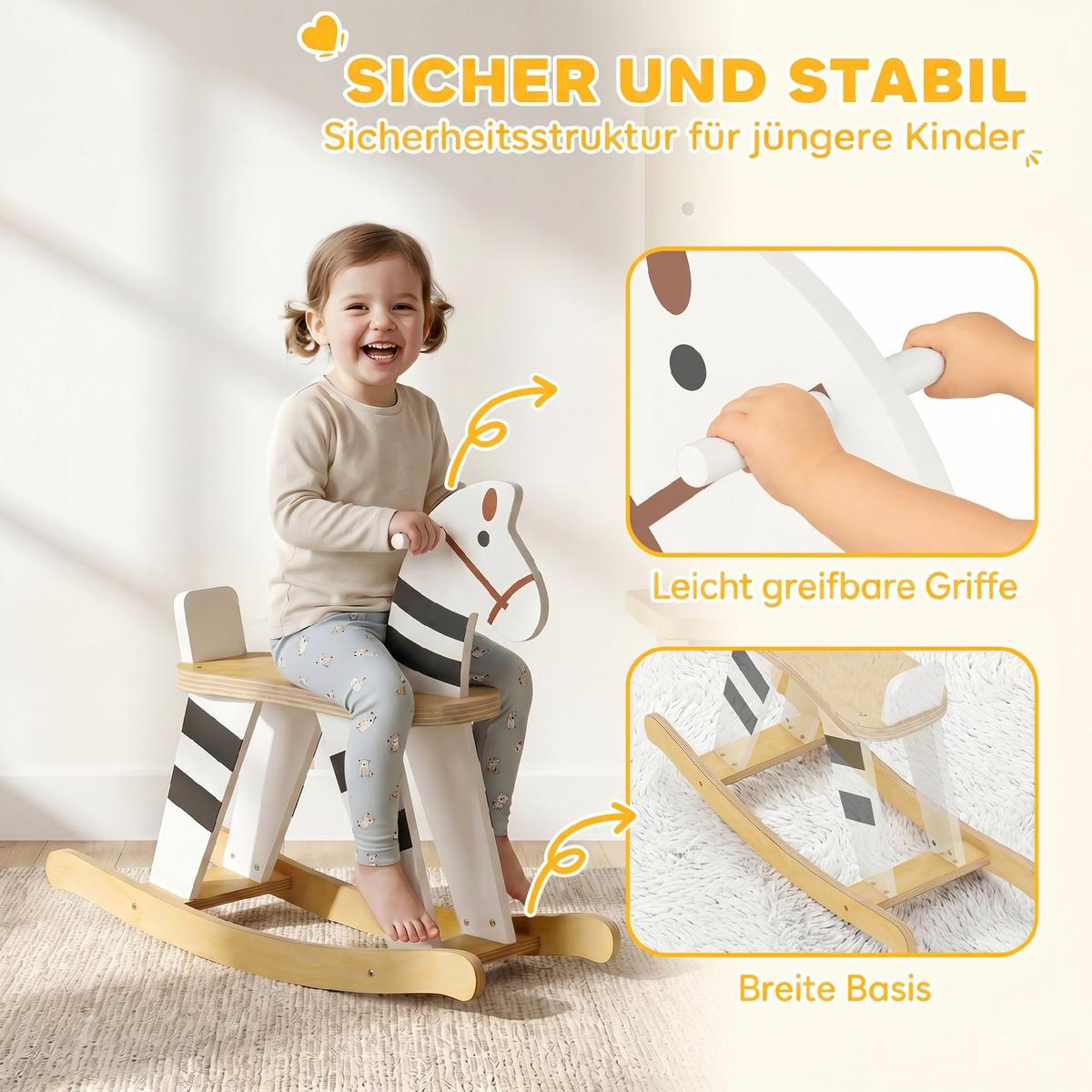 KINDERSCHAUKELPFERD MDF Mehrschichtplatte Schwarz Weiß - Schwarz, Holzwerkstoff (26/53/68cm) - AIYAPLAY