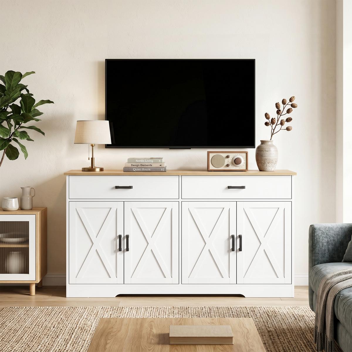 SIDEBOARD Spanplatte Weiß - Silberfarben/Weiß, Holzwerkstoff/Metall (38.5/81/140cm) - HOMCOM