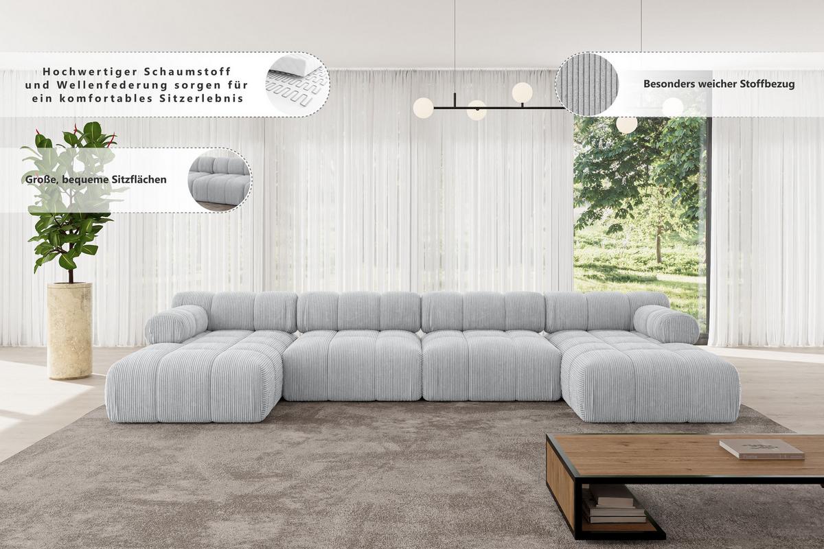 WOHNLANDSCHAFT modulares Sofa Tesso-U2 - 380x160x70 cm Senfgelb Cord - Currygelb, Holzwerkstoff/Textil (380/70/160cm) - ALTDECOR