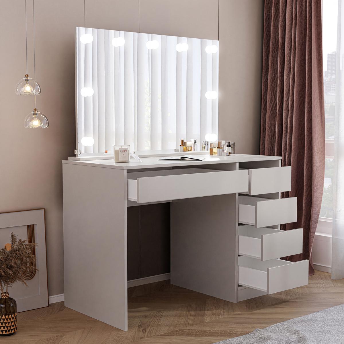 SCHMINKTISCH Bella Beige Cashmere 110 cm mit Spiegel und LED Beleuchtung - Kaschmir, Holzwerkstoff (110/77/55cm) - Idohome