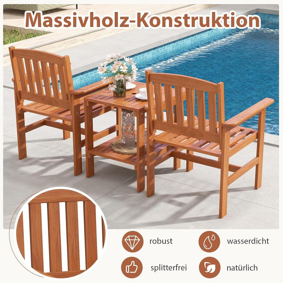 GARTENBANK Natur(3-teilig) - Naturfarben, Holz - COSTWAY