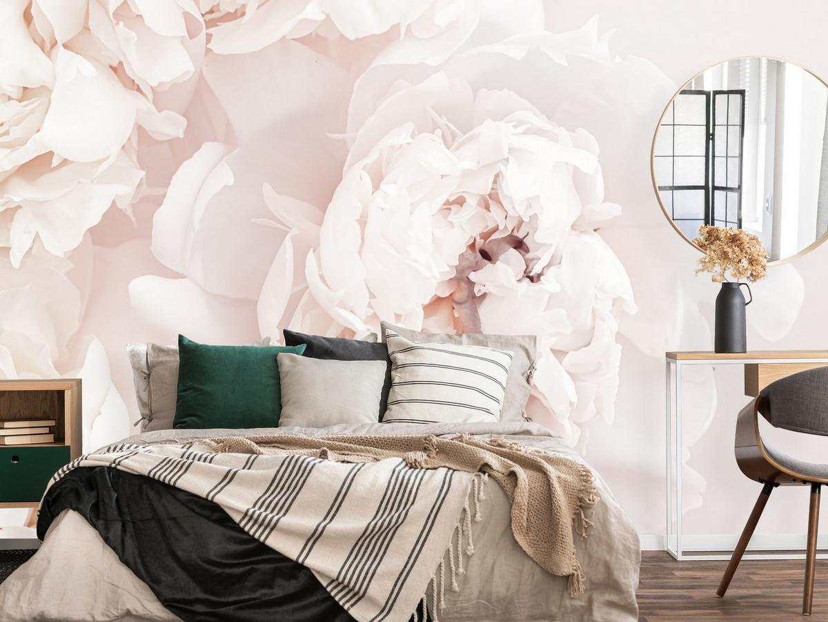 FOTOTAPETE für Schlafzimmer Pfingstrosen Blumen 3D 500x350 - Beige/Rosa, Papier (500/350cm) - Muralo