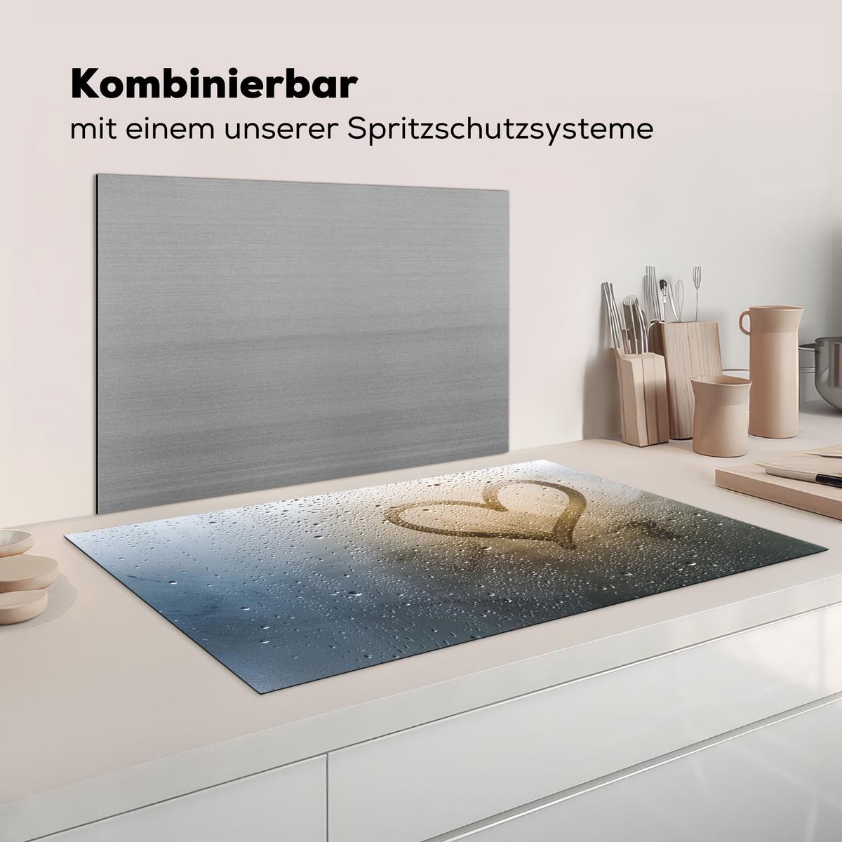 HERDABDECKPLATTE Herz - Kondenswasser - Wasser - 3D Ceranfeldabdeckung 90x52 cm - Grau, Kunststoff (90/52/0.2cm) - MuchoWow