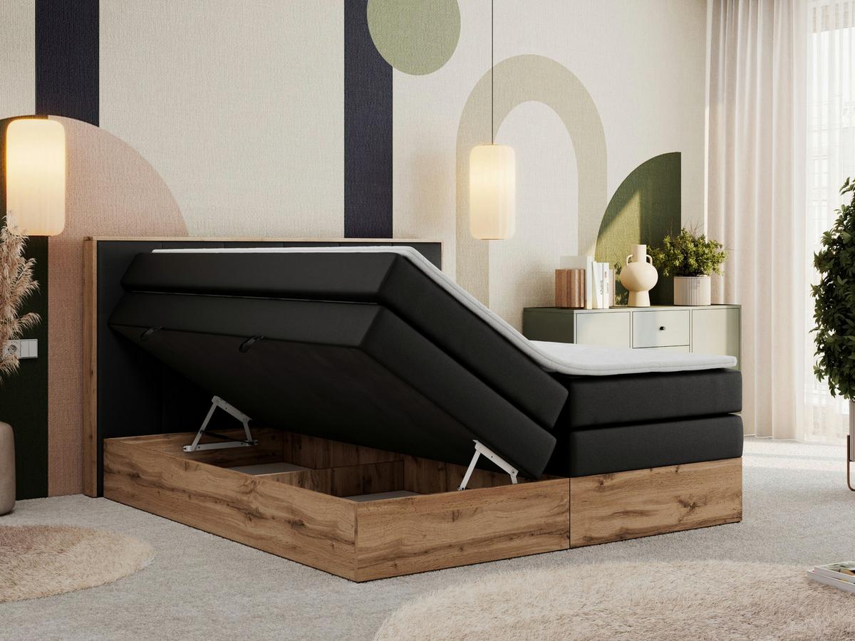 BOXSPRINGBETT ALBERO 1 KING 160/200 Schwarz Kunstleder - H4 - Schwarz, Holz/Textil (160/200cm) - MKS