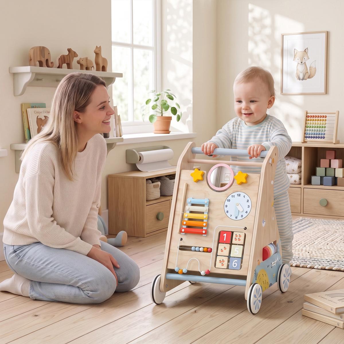 BABY-LAUFLERNWAGEN Mehrschichtplatte Naturholz - Naturfarben, Holzwerkstoff (33.5/47.5/37cm) - AIYAPLAY