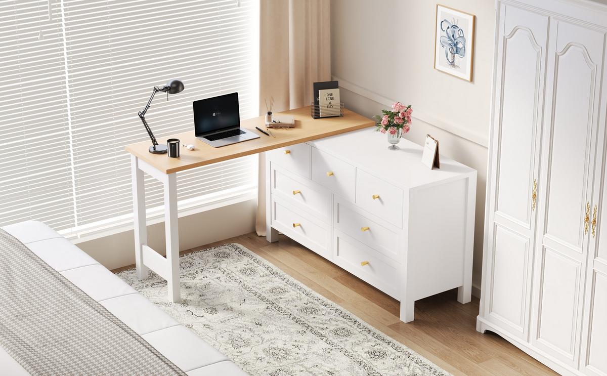 BÜROTISCH mit Schubladen und Aufbewahrung – Weiß Holzoptik - Weiß, Holzwerkstoff (40/120/70cm) - Urban Meuble