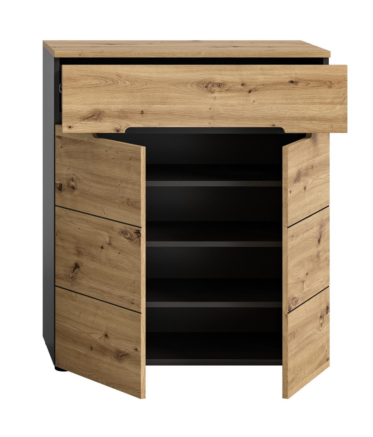SCHUHSCHRANK Flurkommode Eiche Artisan und grau 80 cm, mit Soft-Close - Schwarz/Eiche Artisan, Holzwerkstoff/Kunststoff (80/94/37cm) - Inn.Furn