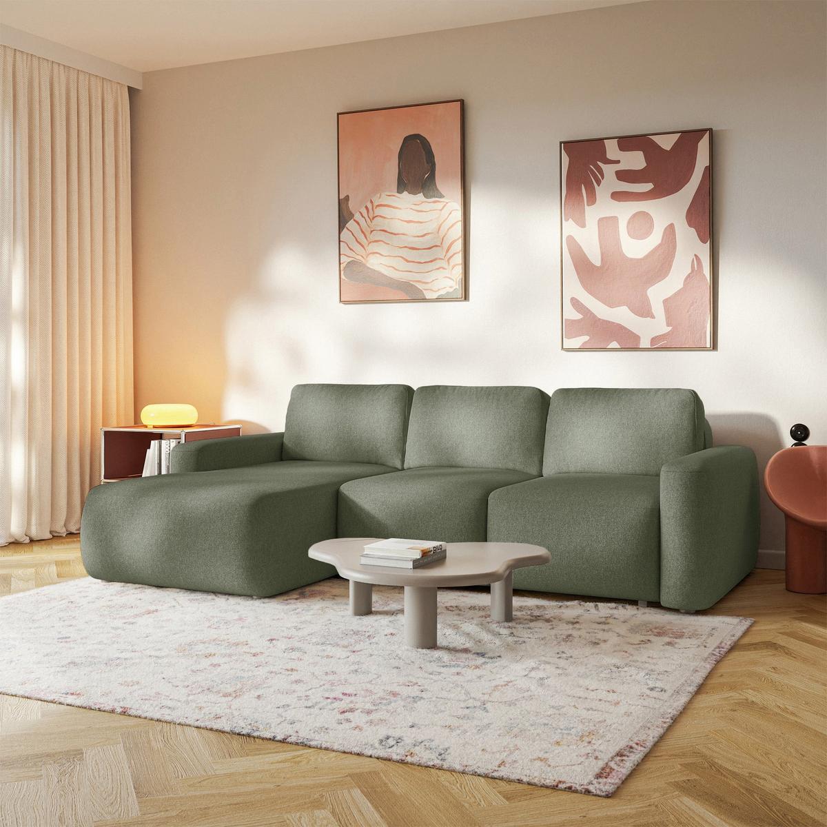 ECKSOFA Carnos Mini Olivgrün Chenille - Schwarz/Olivgrün, Kunststoff/Textil (238/164cm) - Selsey