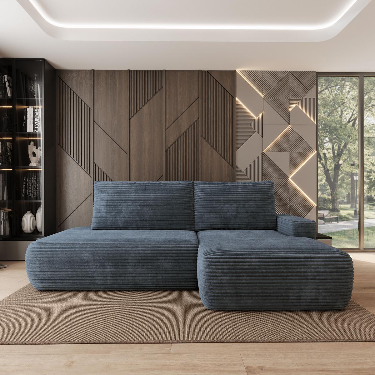 ECKSOFA AVINI T R-S Grau Kordstoff mit Schlaffunktion - Grau, Holzwerkstoff/Textil (277/160cm) - MASSENO