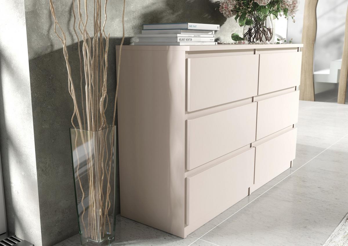 KOMMODE NUDO 120/78,5/39cm mit 6 Schubladen Türen Kaschmir - Kaschmir, Holzwerkstoff (120/78.5/39cm) - MASSENO