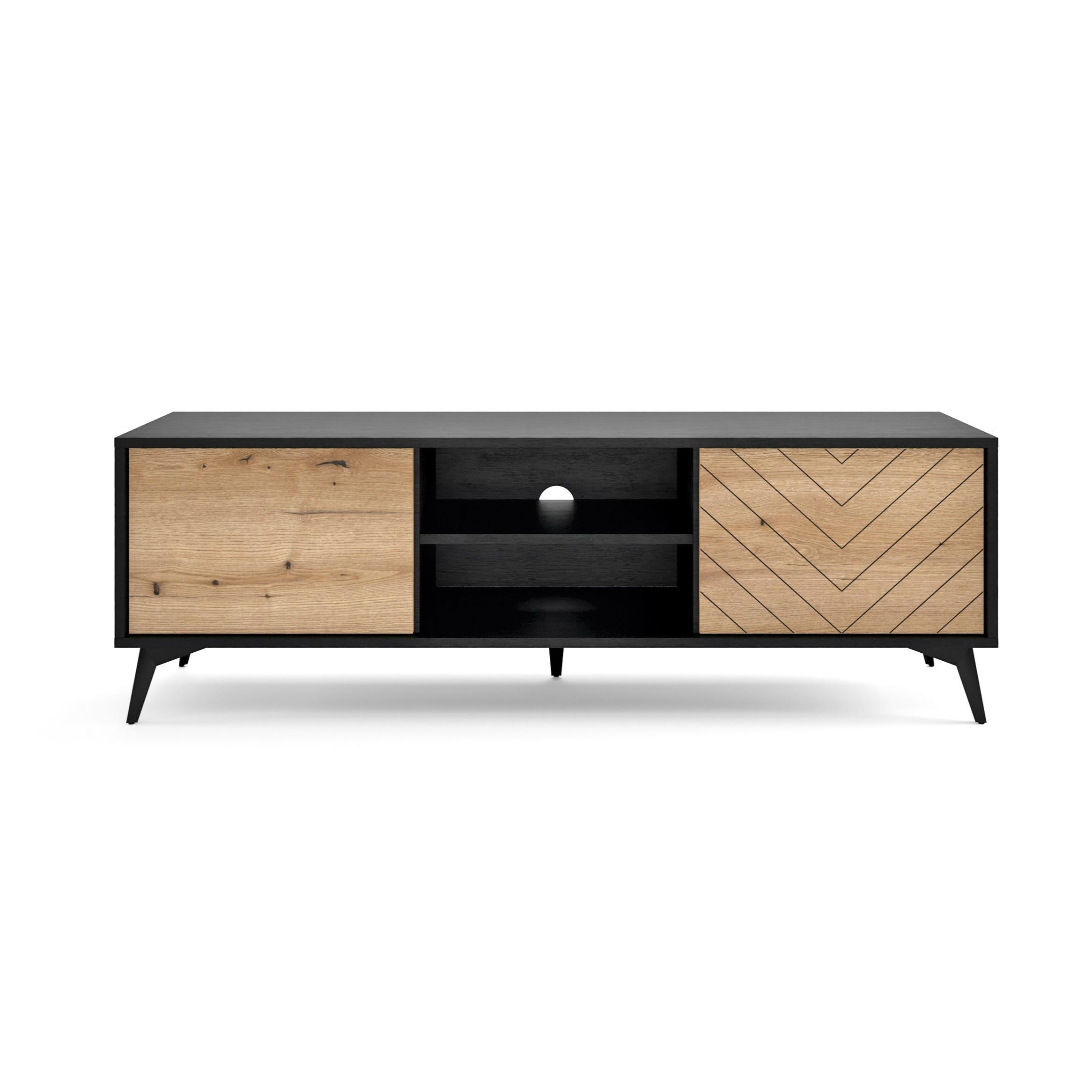 LOWBOARD DIAMANTE 153,4x39x49,7 cm mit 2 Türen Schwarz - Goldfarben/Schwarz, Holzwerkstoff (153.4/49.7/39cm) - MASSENO