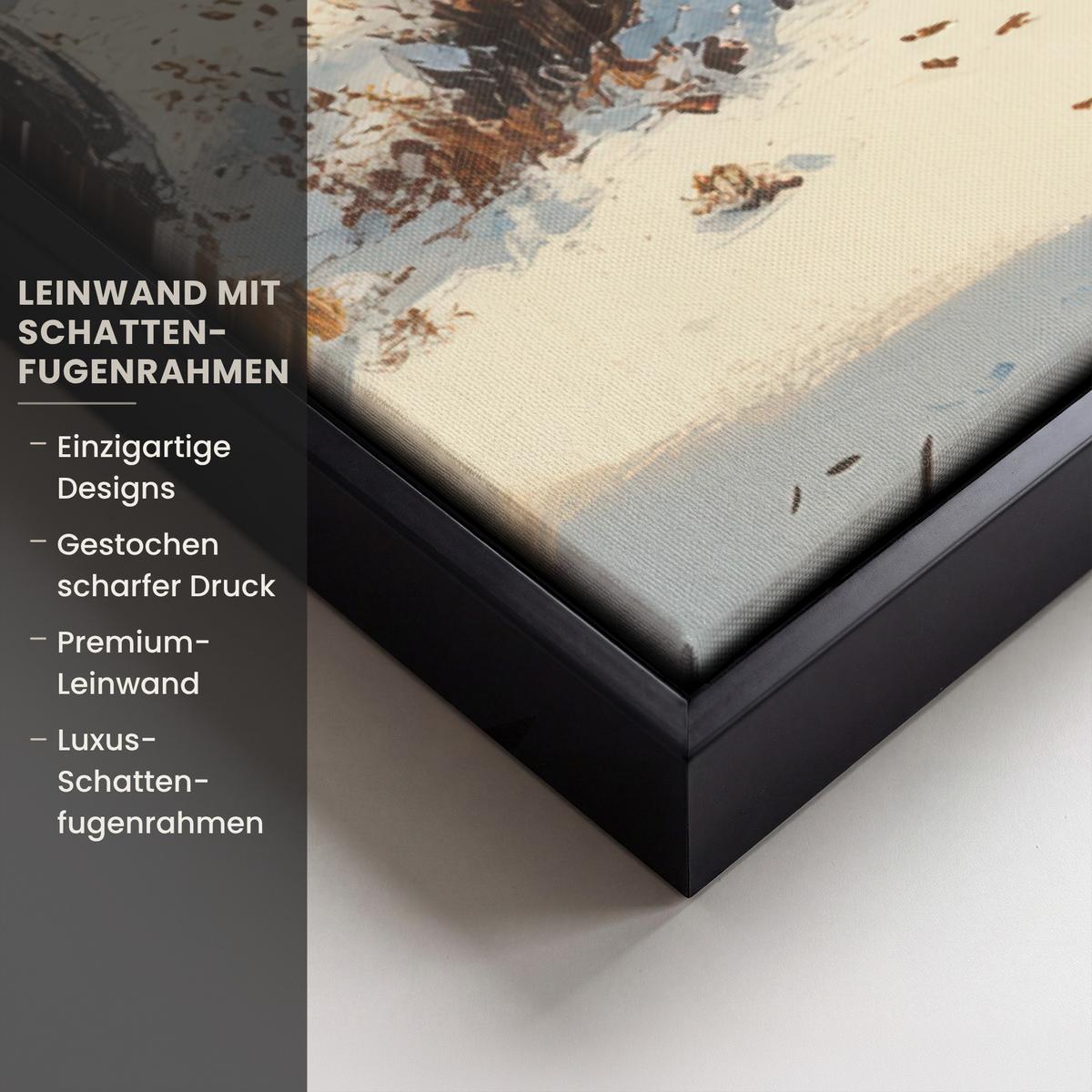 LEINWAND Bilder mit Rahmen - Winter - Schnee - Zuhause - Natur - 100x70 - Hellbraun, Textil (100/70cm) - MuchoWow
