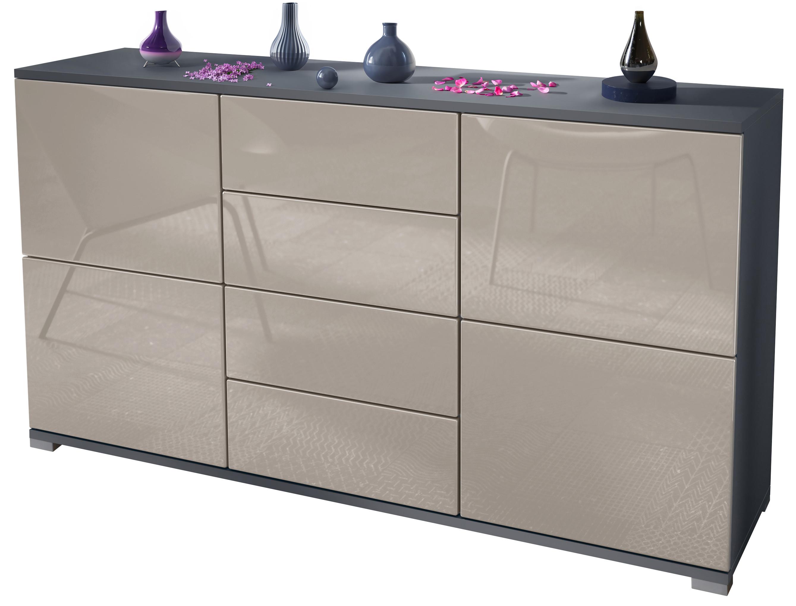 SIDEBOARD Rova Sandgrau Hochglanz - Sandfarben, Holzwerkstoff (138.5/75.5/35cm) - Vladon