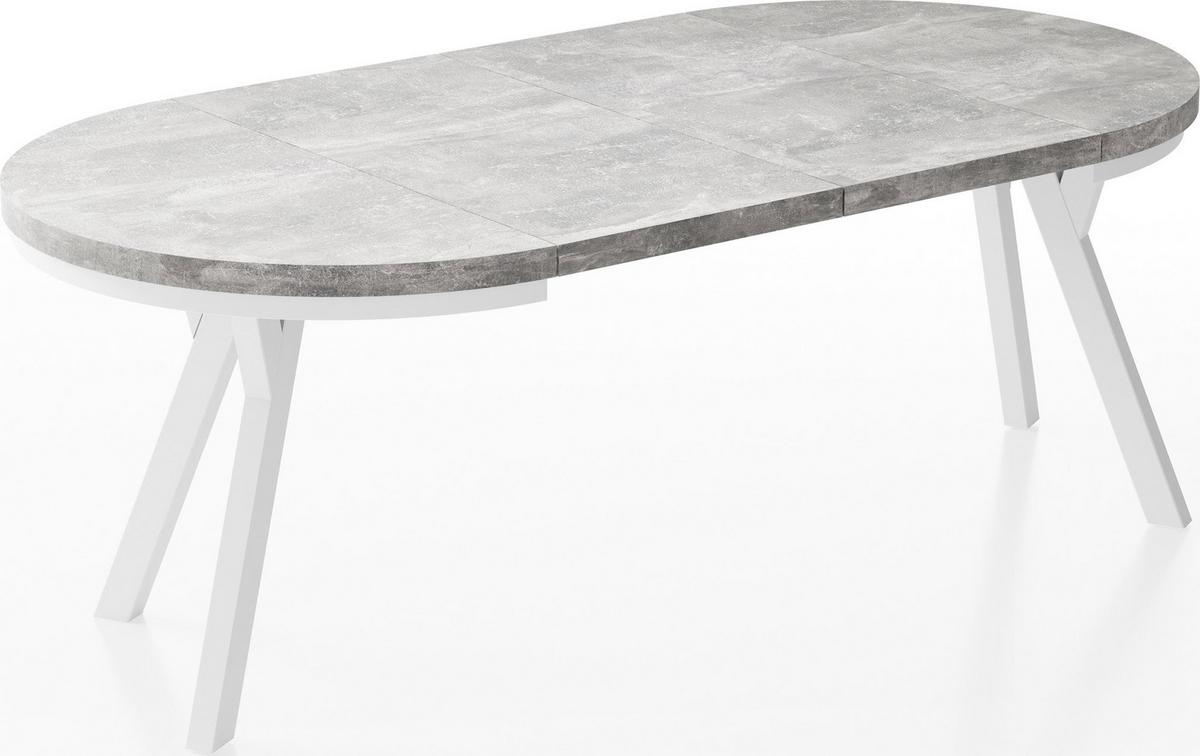 ESSTISCH Lume Weiß runder ausziehbarer, Grauer Beton 100-200/100/76 cm - Hellgrau/Weiß, Holz/Holzwerkstoff (100/200/76cm) - WFL GROUP