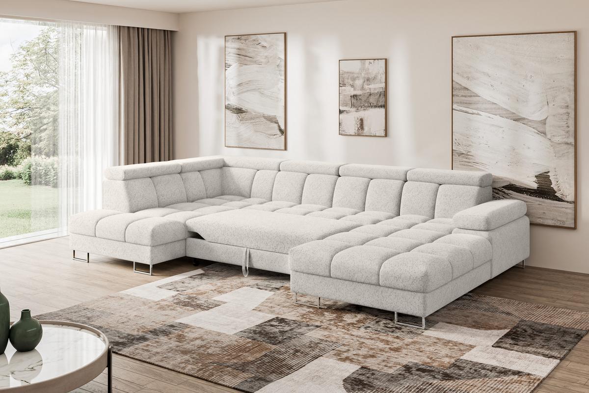 WOHNLANDSCHAFT mit Schlaffunktion und Bettkasten Ottomane Links COMA U 345x203x79 Hellgrau Velours - Hellgrau, Holzwerkstoff/Textil (345/79/203cm) - ALTDECOR