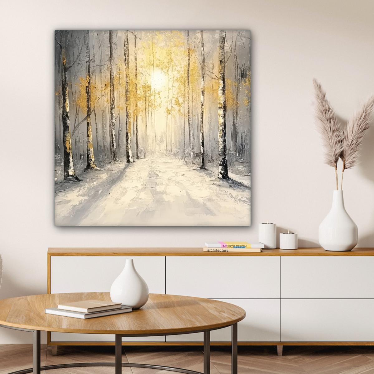 LEINWANDBILD Winter - Abstrakt - Schnee - Natur - Sonne Deko Groß 90x90 cm - Grau, Textil (90/90cm) - MuchoWow