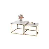 COUCHTISCH YOSHI 2in1 70/70/42 cm Gold Chrom / Weiß Hochglanz - Weiß, Holzwerkstoff/Metall (70/70/42cm) - Lookway