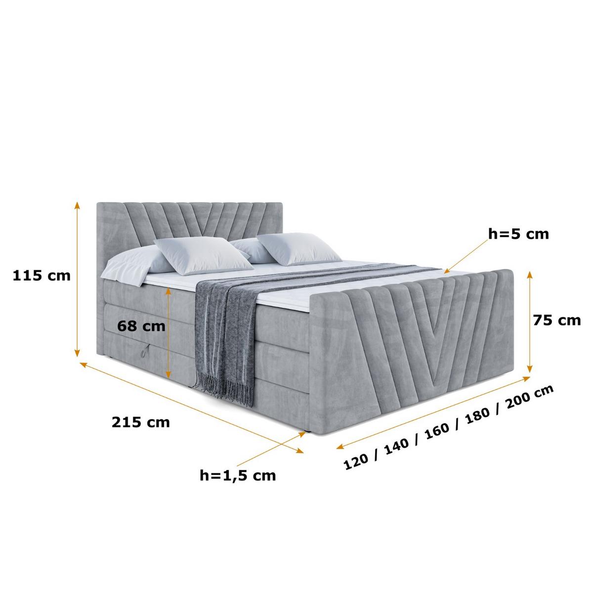 BOXSPRINGBETT ERNINA-Z KING - 120x200 - H3/H4 - Grau - Grau, Holzwerkstoff (120/200cm) - ALTDECOR