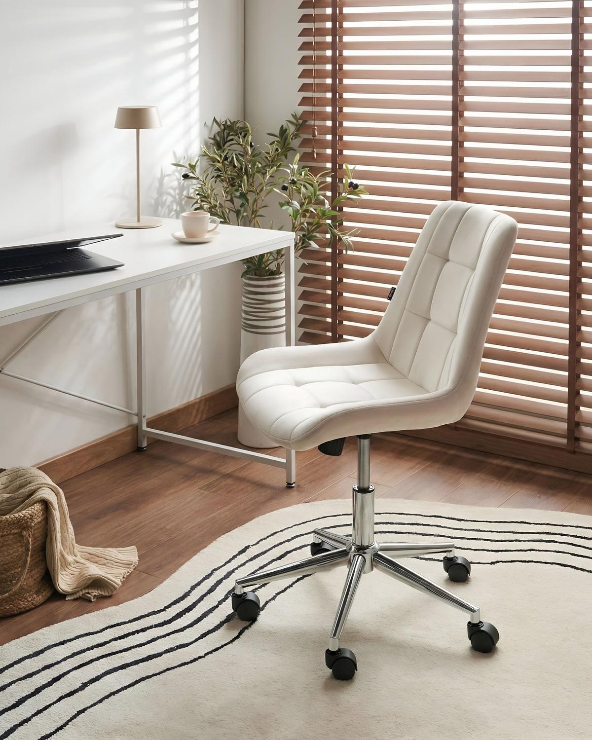 BÜROSTUHL Samtstoff Cremeweiß Melrose - Weiß, Textil (60/82/60cm) - Beliani